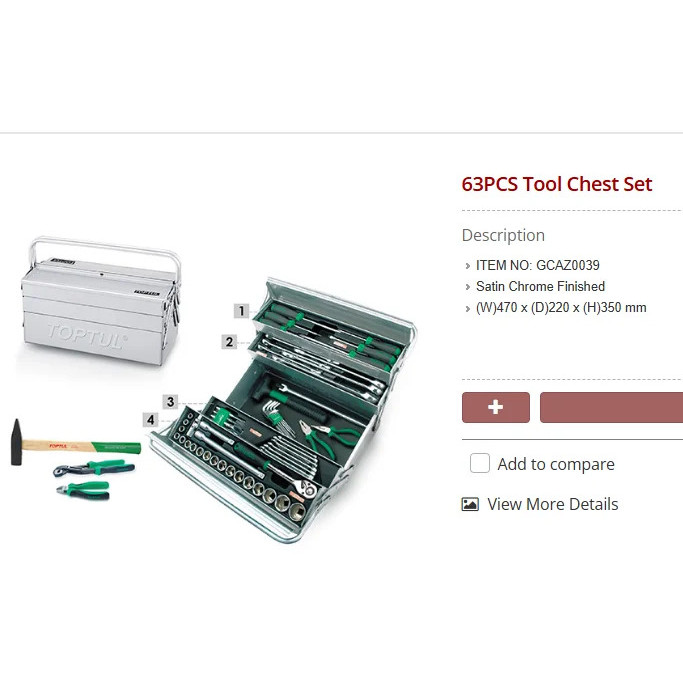 TOPTUL 63 Peças De Aço Inoxidável Resistente , 3 Seções , Ferramenta Portátil , Ferramentas Manuais , 1 Ano , Embalagem