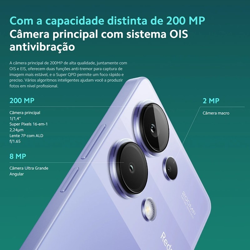 Redmi Note 13 Pro 4G 8GB RAM 256GB 200MP Tela AMOLED 120Hz NFC Bateria 5000mAh 6