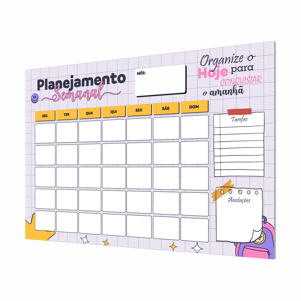 Quadro Planner Organizador Semanal Parede Estudo Decorativo