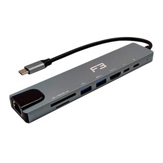 Hub F3 8 em 1, HDMIm Type-C, USB 3.0, USB 2.0, Micro SD, Lan, Cinza, JC-TYC-860 em Oferta na Shopee