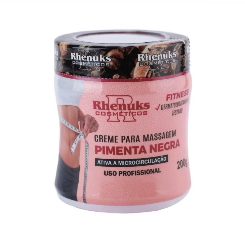Creme Redutor de Medidas Pimenta Negra Rhenuks 200g – Reduz Celulite, Estrias e Flacidez, Modela o Corpo