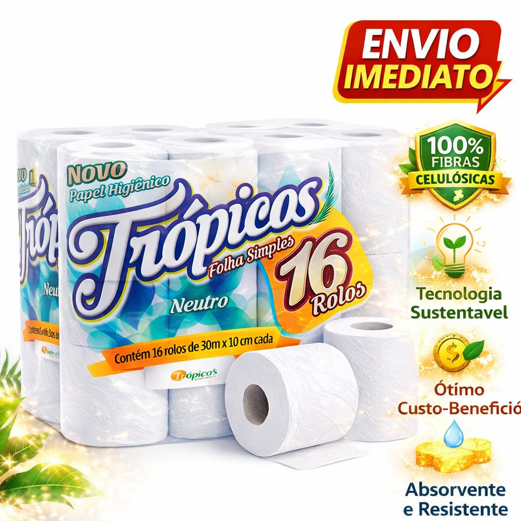 Papel Higiênico Trópicos Folha Simples 30m.  Fardo Com 64 Rolos Envio Imediato