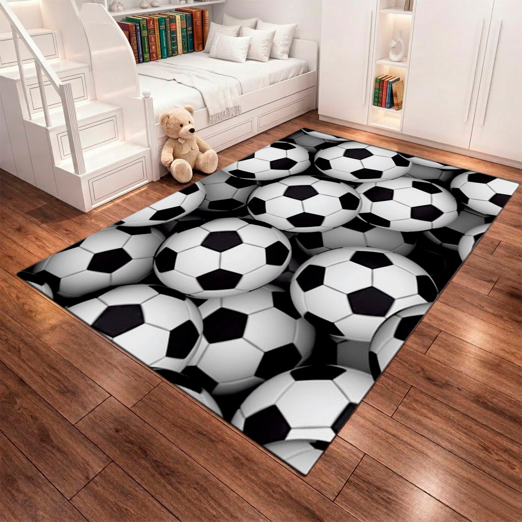 Tapete Grande Futebol Campo Bolas Infantil Antiderrapante Para Quarto Menino