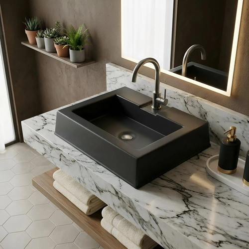 Cuba Banheiro Sobrepor Plástico Resistente Lavabo Preto Quadrada Fosco Preto  Quadrada Fosco
