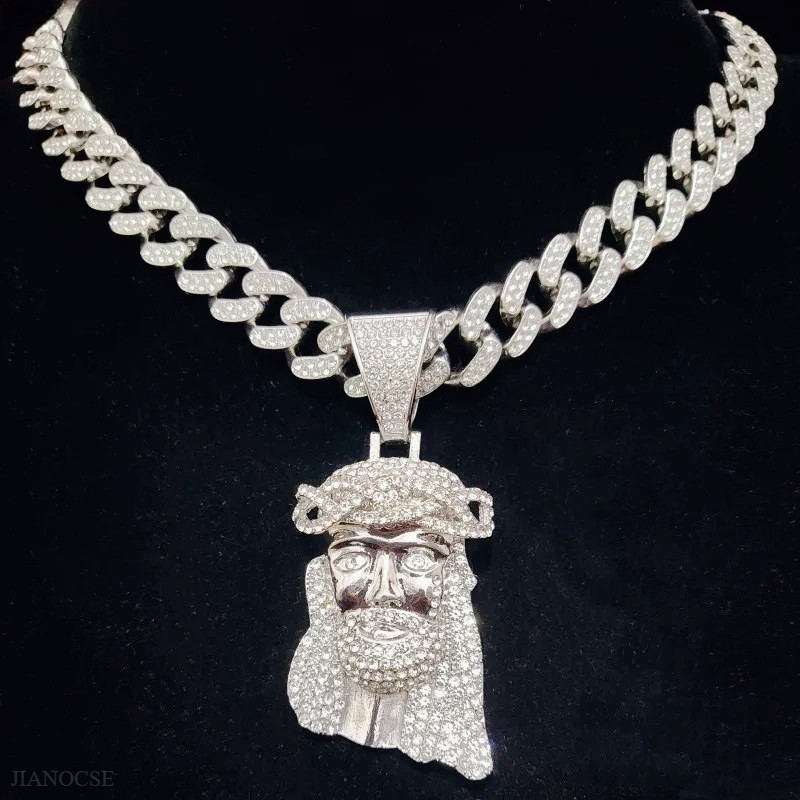 Novo Corrente Cravejada Hip Hop Colar Pingente Jesus Diamantes Cubana Brilhante Iced Elegante PeçA AcessóRia Joia Presen