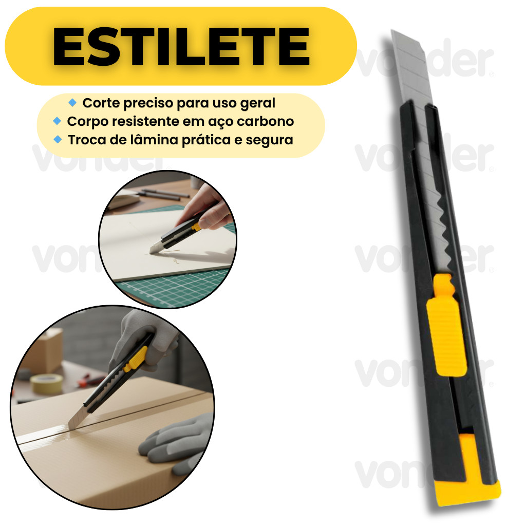 Estilete 9mm Profissional Vonder Cortador Retrátil Aço Carbono Uso Geral Preciso Resistente