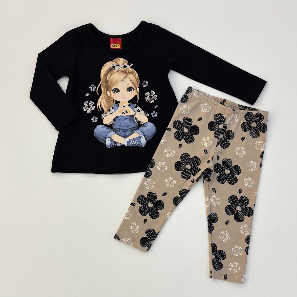 Conjunto Infantil Menina Kyly Blusa Manga Longa e Calça Legging Inverno Moda Kids 1001533