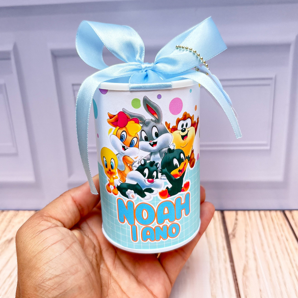 Cofrinho Personalizado Baby Looney Tunes 1.0 Azul Menino  - 10x6cm Lembrancinha Festa Infantil Aniversário