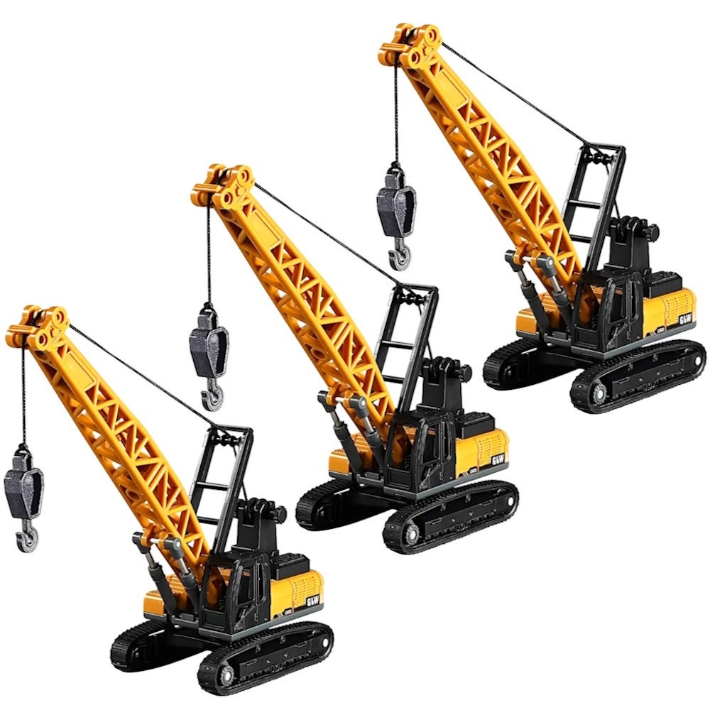 3 Carrinhos Trator Maquina Guindaste 360° com Esteira de Borracha e Pá de Metal