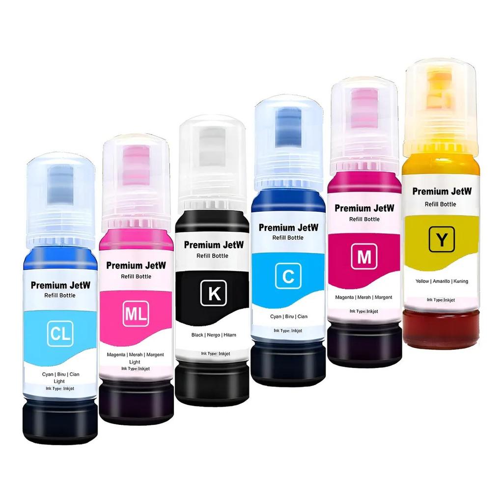 KIT 6x Tinta Para Epson Impressora T574 L8050 L18050 Refil 574 (1 PRETA,  2 AZUL, 1AMARELO, 2 MAGENTA)