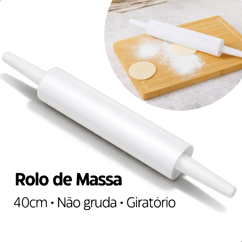 Rolo de Massa Giratório 40cm Abridor para Pizza Pão e Macarrão Plástico