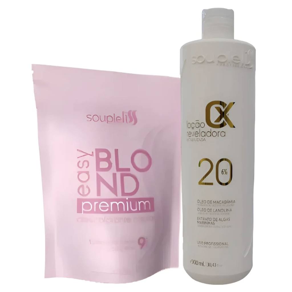 Pó Descolorante Easy Rosa + Ox 20 Água Oxigenada Souple Liss