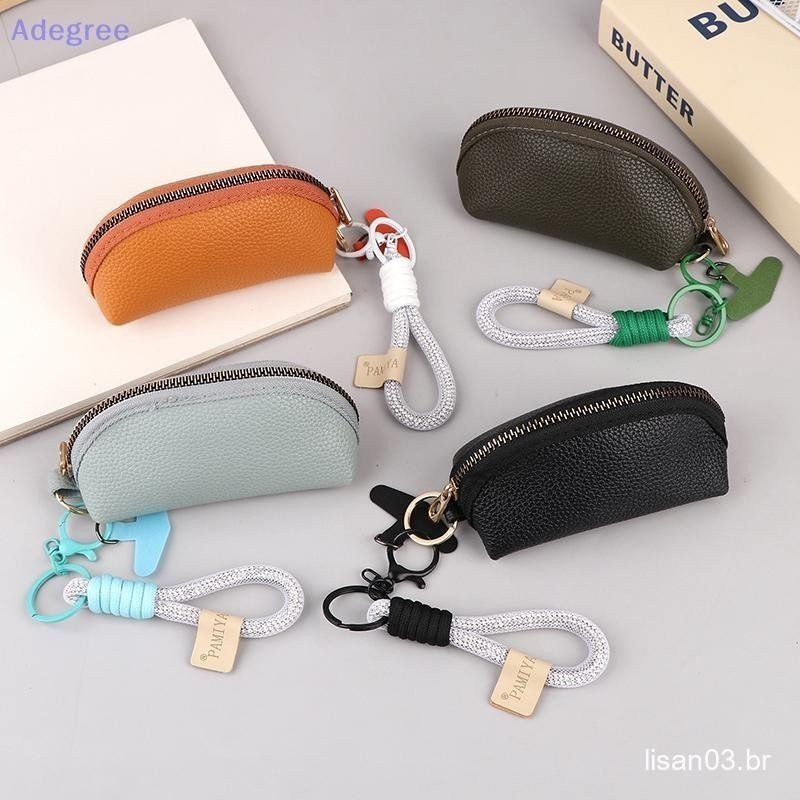 Adegree Bolsa De Moedas De Couro Macio , Cor Sólida , Simples , Vintage , Carteira De Embreagem Com Chaveiro , Cordão De