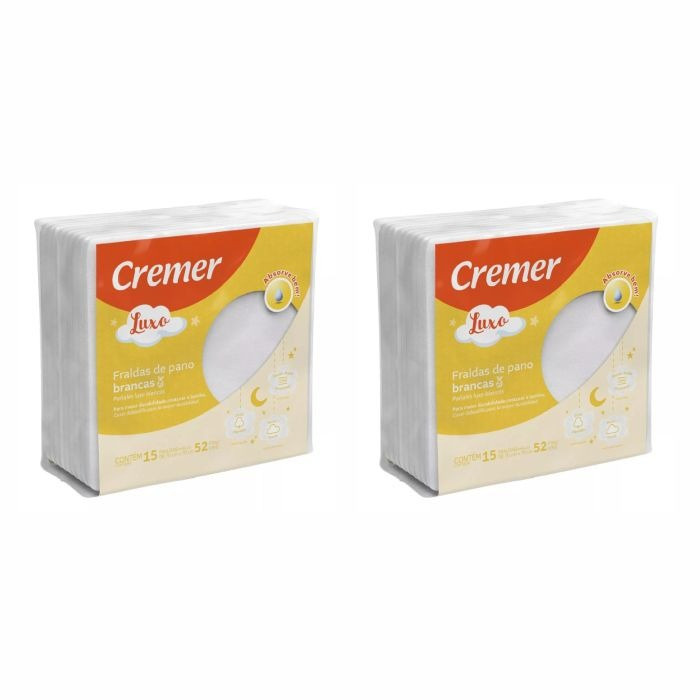 Fralda Cremer Luxo Branca C/15 Unidades 70x70 Cm KIT C/2
