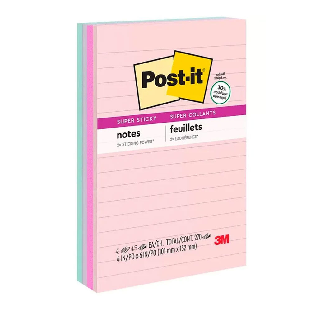 Bloco de notas adesivas Post-it pautado Reciclável 101x152mm 180 folhas 3M em Oferta na Shopee