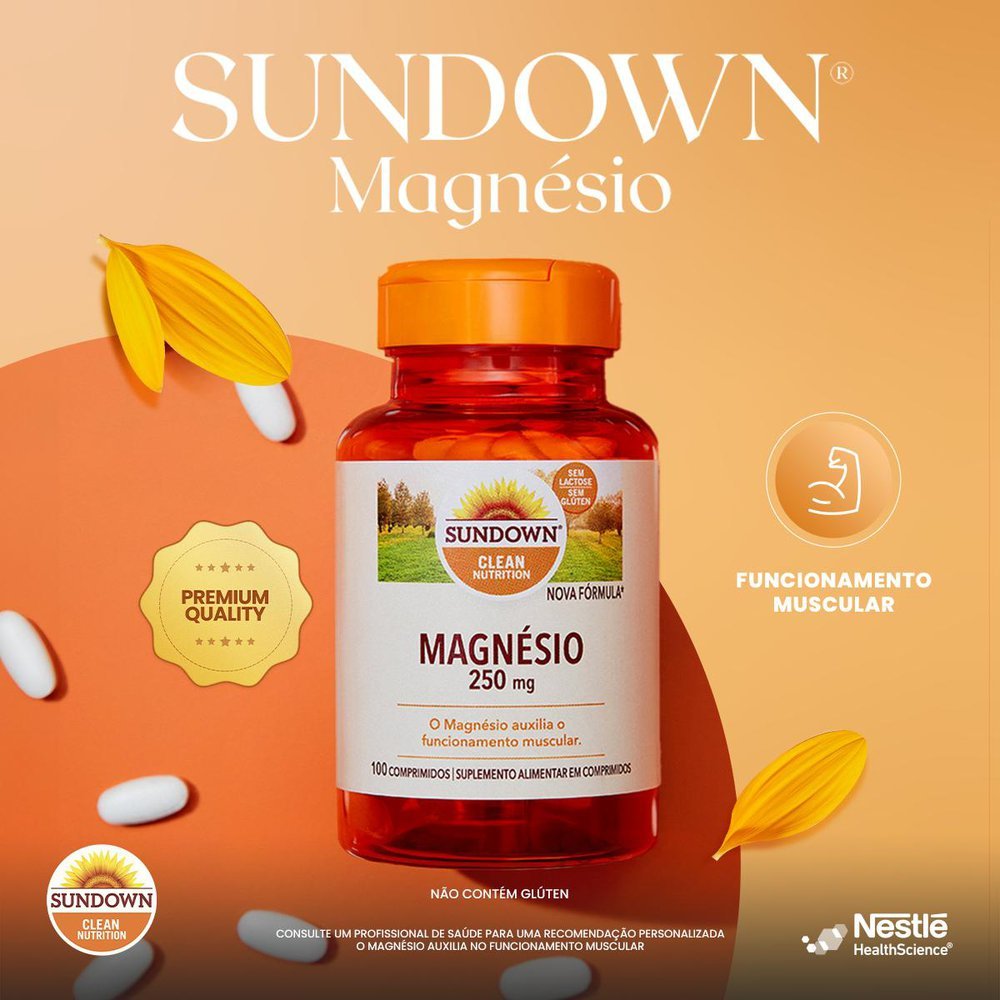 Suplemento Alimentar Sundown Magnésio 250mg 100 Comprimidos em Oferta na Shopee