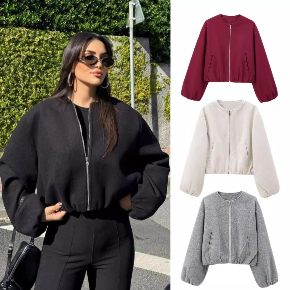 Mulheres Jaqueta Bomber Outono Inverno Moda Streetwear Curto Casaco De Lã Feminino Casual Zíper Solto Outwear