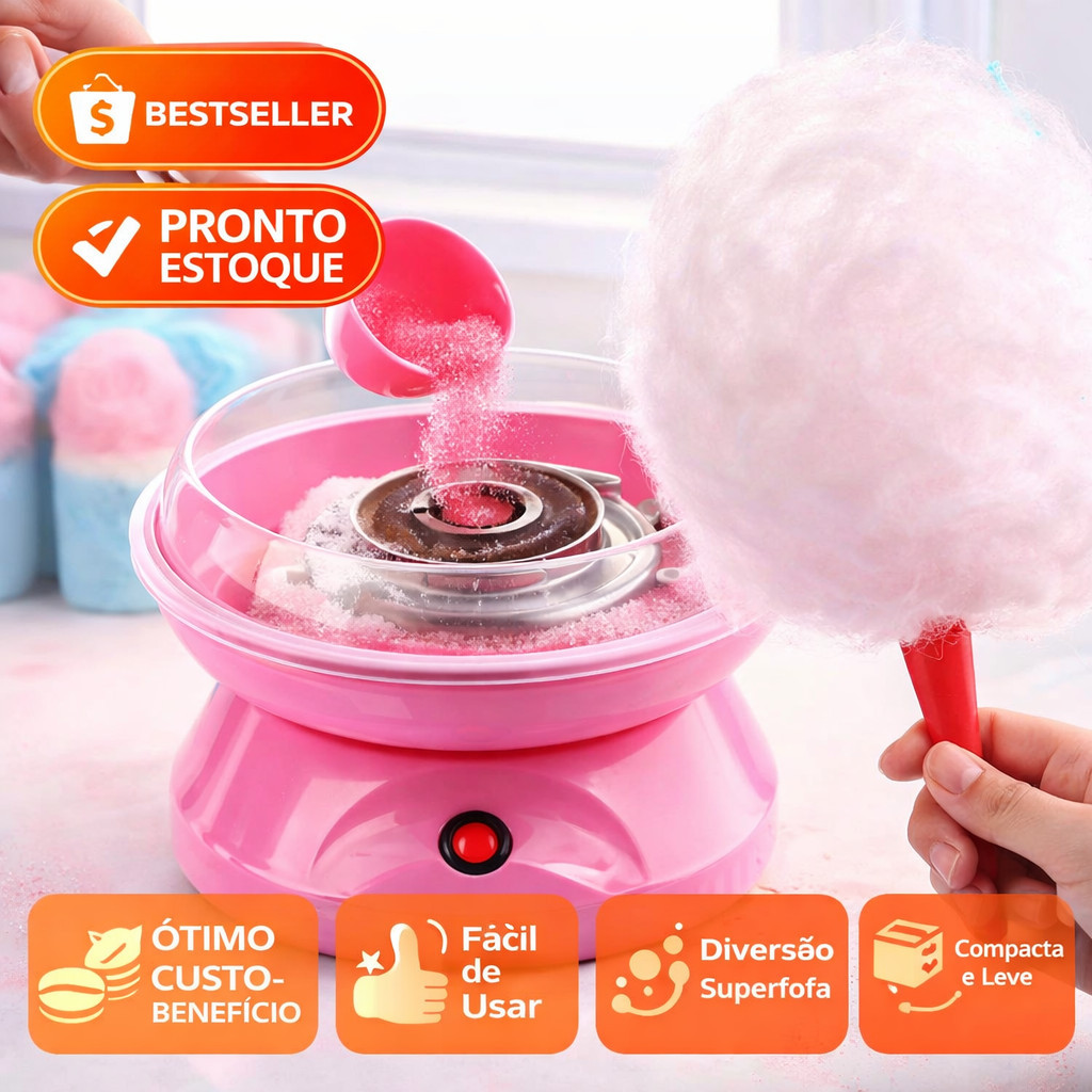 Máquina de Algodão Doce Elétrica Portátil | Faz Algodão Doce Caseiro | Ideal para Festas e Eventos