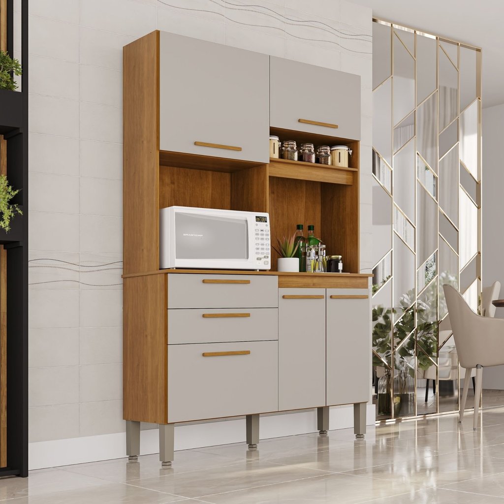 Armário de Cozinha 5 Portas 2 Gavetas Dubai Cinamomo/Off White em Oferta na Shopee