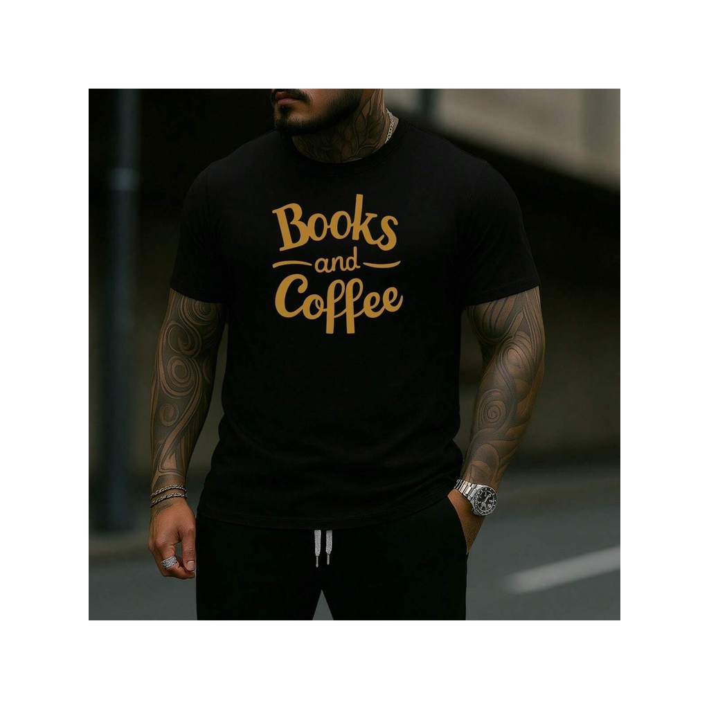 Camiseta Básica Books and Coffee  Estampado Masculina Estilosa 100% algodão Leve Confortável