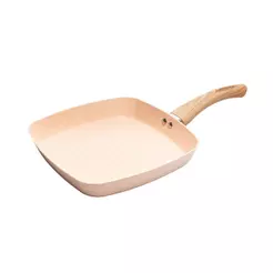 Bistequeira de Indução 24cm Granito Chef Bege Alumínio Cerâmico Lyor para Carnes Legumes Grelhados Cozinha Prática Fácil