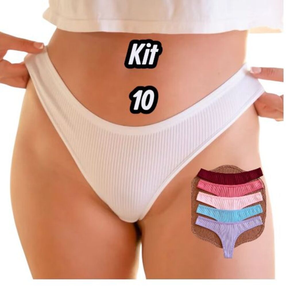 Kit 10 Calcinha Fio Dental Sexy Canelada Feminina Confortável Dia a Dia Academia em Oferta na Shopee