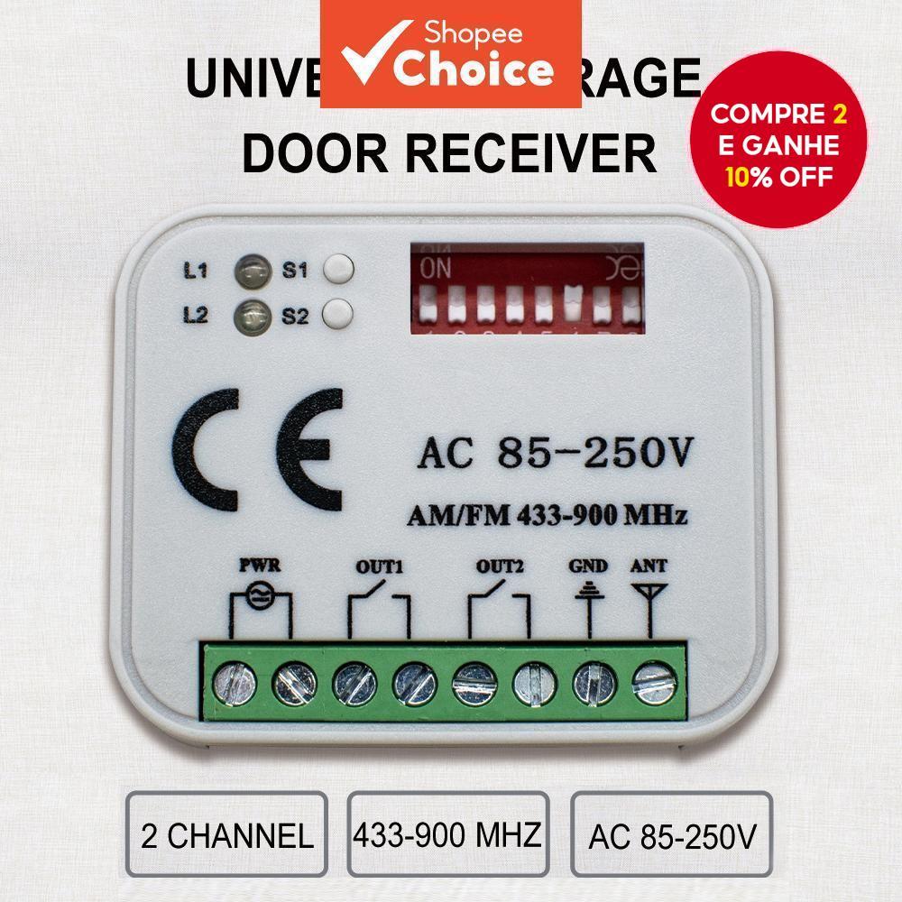 Receptor de Controle Remoto de Frequência Múltipla Universal RX para Garagem AC 85-250V 300-868MHz com Controle de Porta