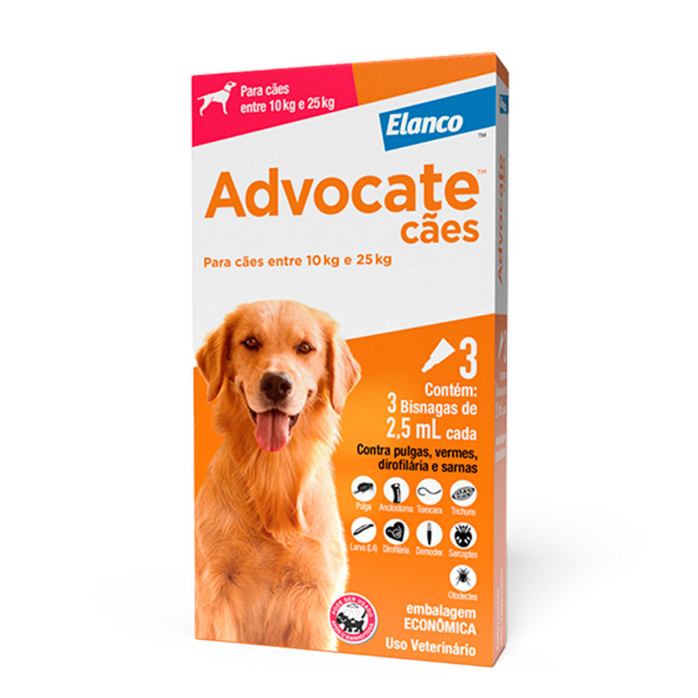 Advocate Cães 2,5ml Cães de 10 A 25 Kg 3 Pipetas - Elanco em Oferta na Shopee