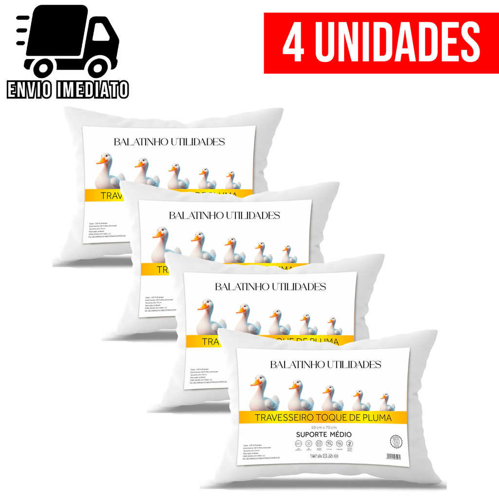 Kit 4 Travesseiro Pluma de Ganso Premium Macio Conforto Hotel Luxo Antialérgico em Oferta na Shopee