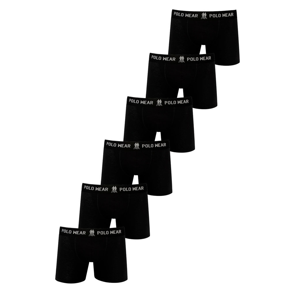 Kit 6 Cuecas Algodão Boxer Polo Wear Preto