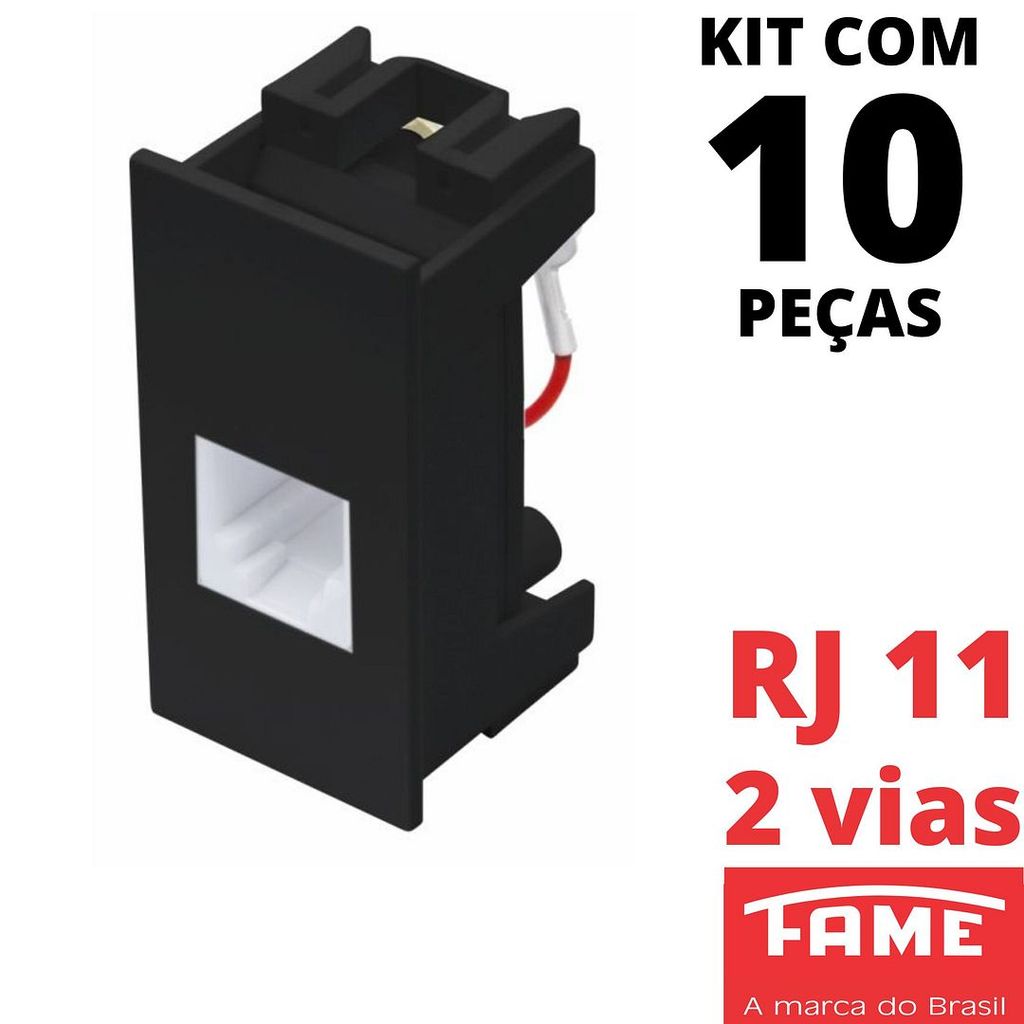 10un Módulo Tomada Telefone Interfone RJ11 2 Vias Habitat Black Preto FAME