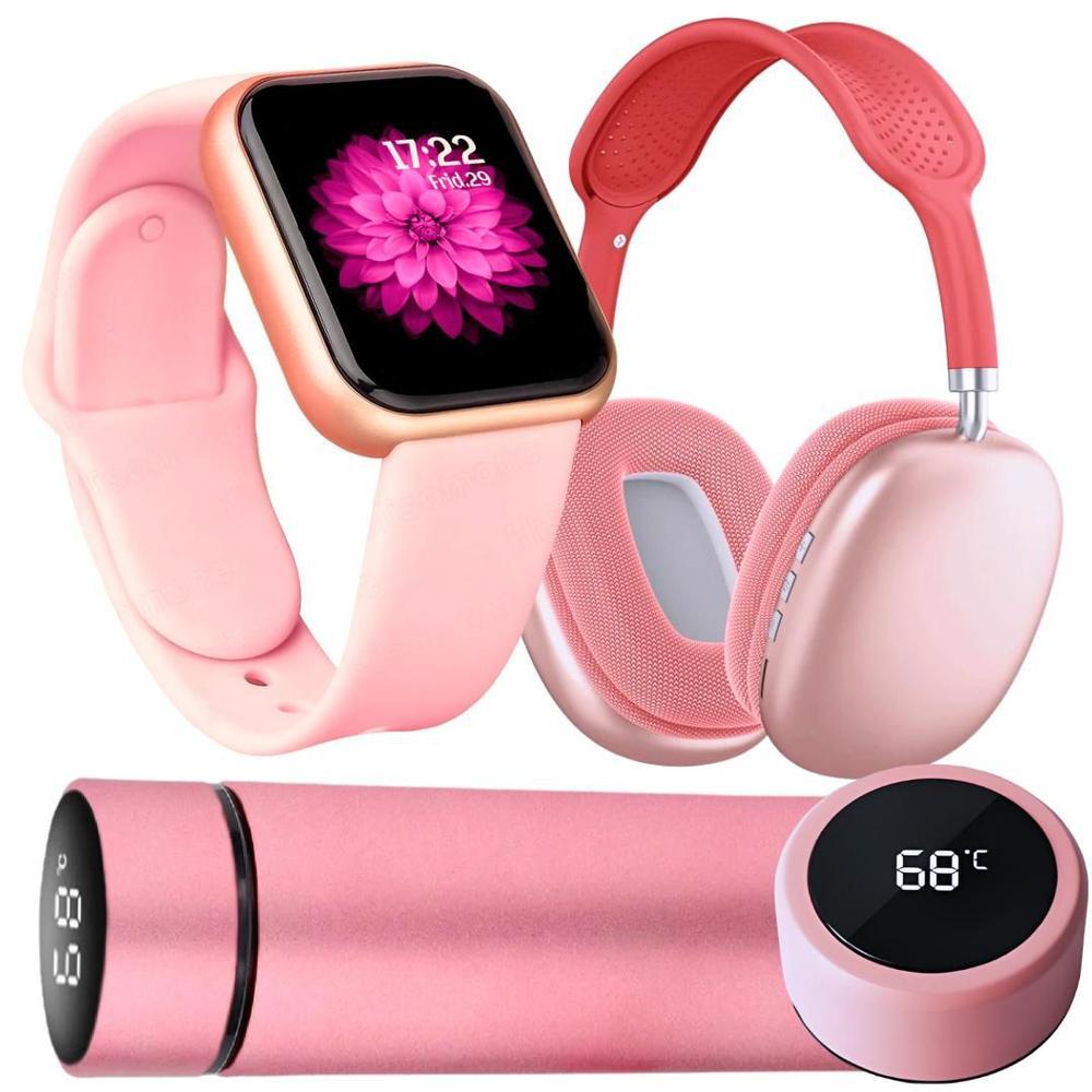 Kit Garrafa térmica 500ml com display led + fone bluetooth TWS P9 + smartwatch Y8 | uso diário