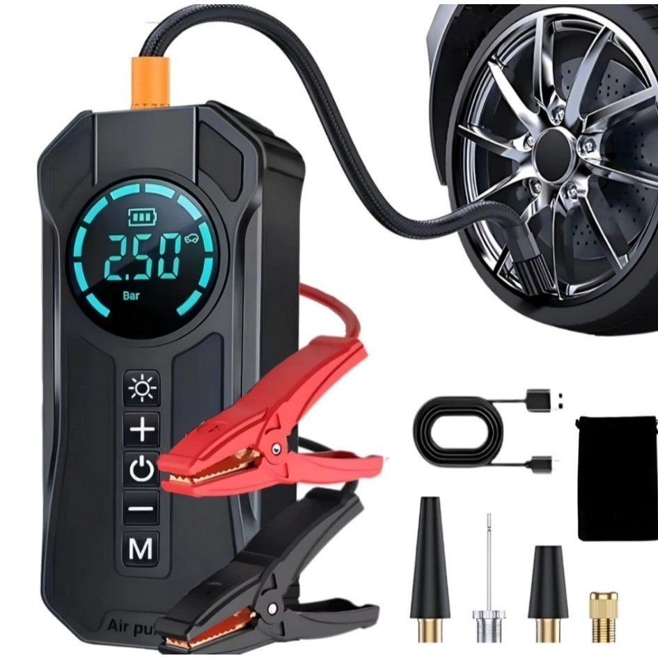 Bomba de Ar Portatil Compressor Inflator Multi-função 4 em 1 PowerBank
