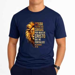 Camiseta Cristã Leão Posso Todas As Coisas Versículo Algodão em Oferta na Shopee