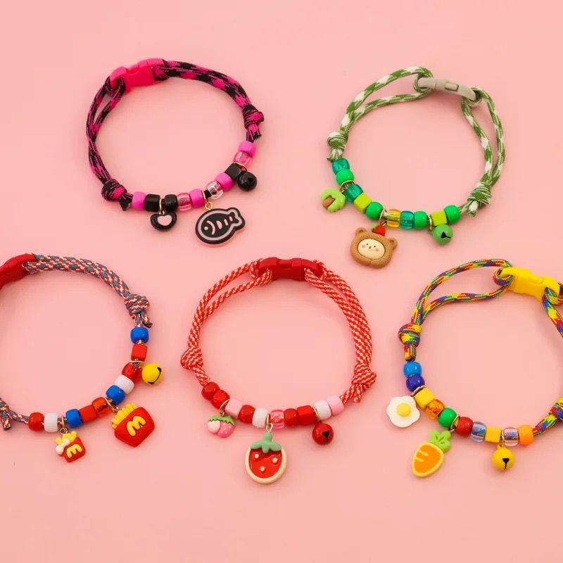 Coleira colar de cordas trançadas ajustável com plaquinha de identificação para cachorro e gato