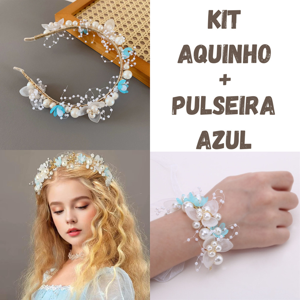 Kit Arquinho + Pulseira Feminina Infantil e Juvenil Acessório Elegante Festa, Casamento, Ensaio Fotográfico e Presente