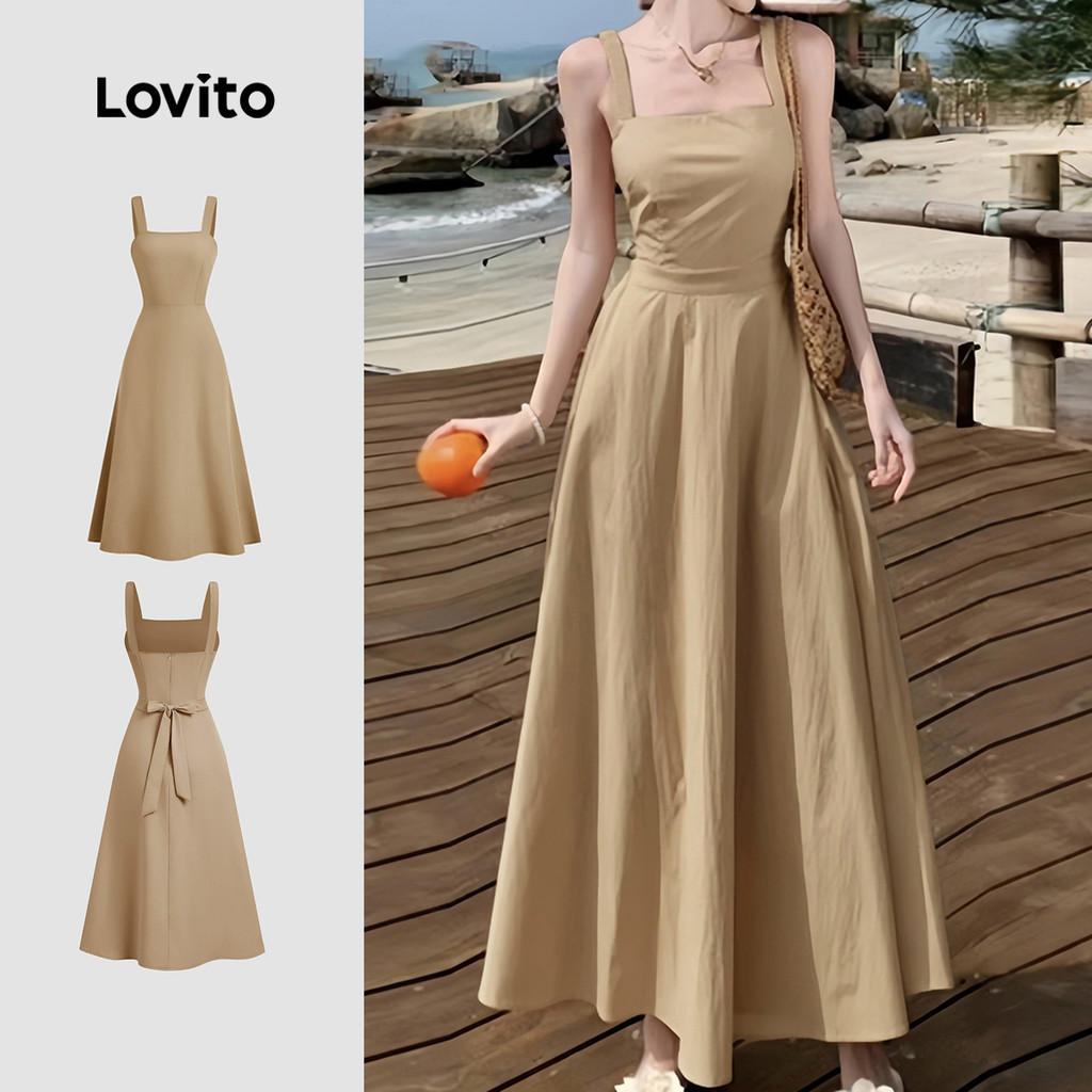 Lovito Vestido Casual Simples Com Cadarço Cor Cáqui Para Primavera/verão L142ED110