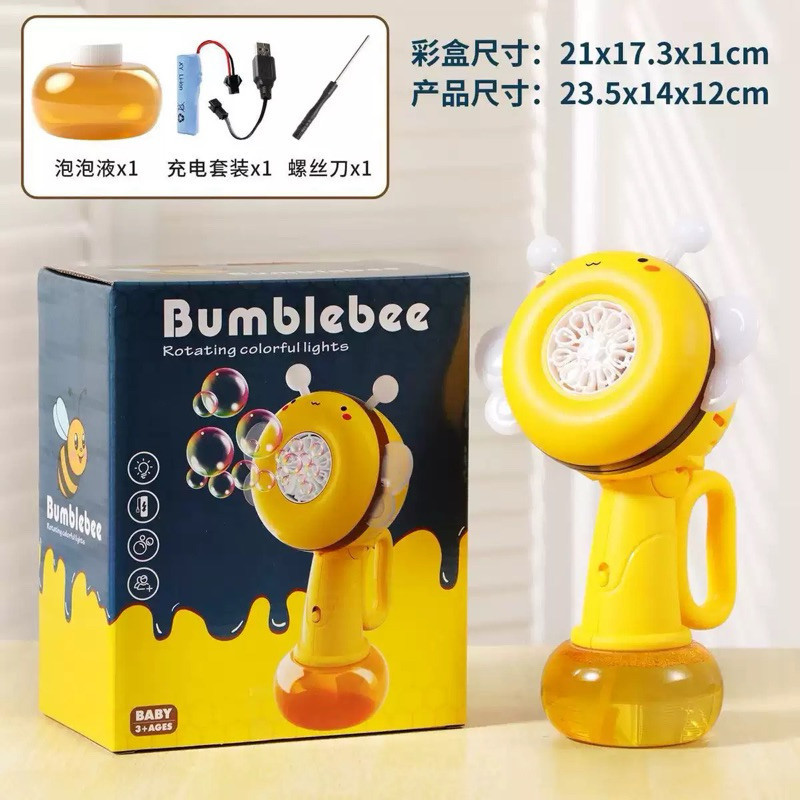 Máquina de Bolhas Infantil Abelha Elétrica com Luzes LED Rotativas e Recarga USB – Brinquedo Divertido