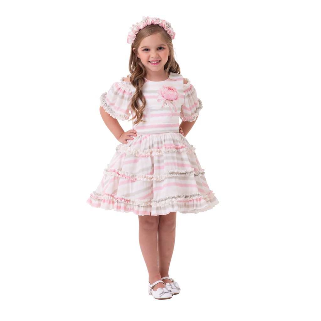 Vestido Kukixo Sweet Blossom - Listras Suaves e Babados