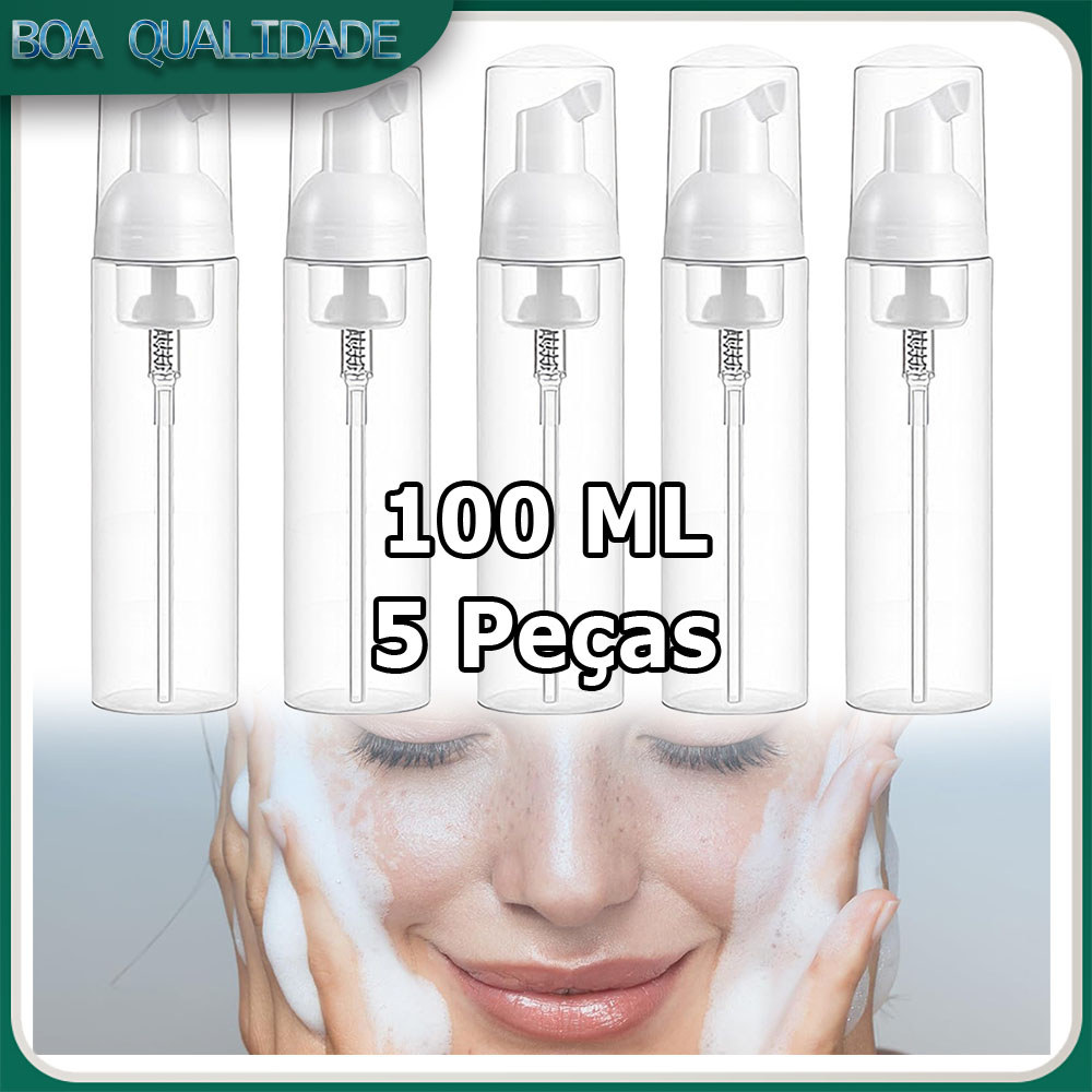 5x Frasco com bomba de espuma recarregável mini frasco plástico de viagem frasco de espuma transparente portátil 100ml