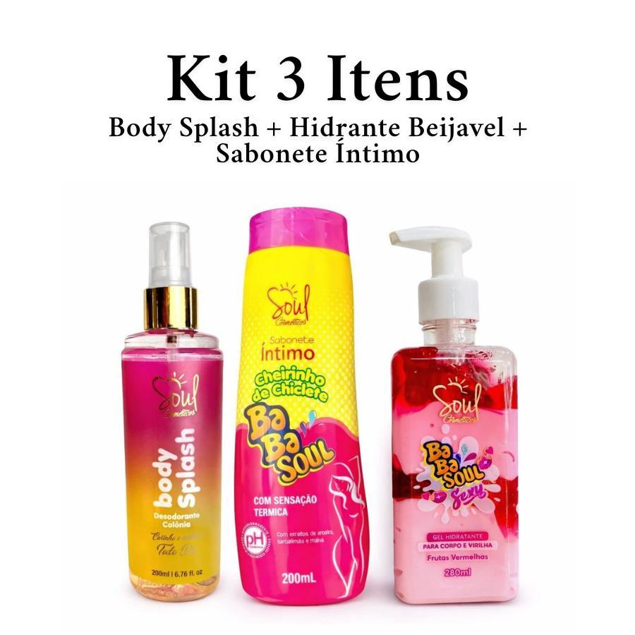 Kit BaBaSoul Soul Cosméticos - Sabonete Íntimo Chiclete + Hidratante Beijavel + Body Splash - Linha Sensual Feminina