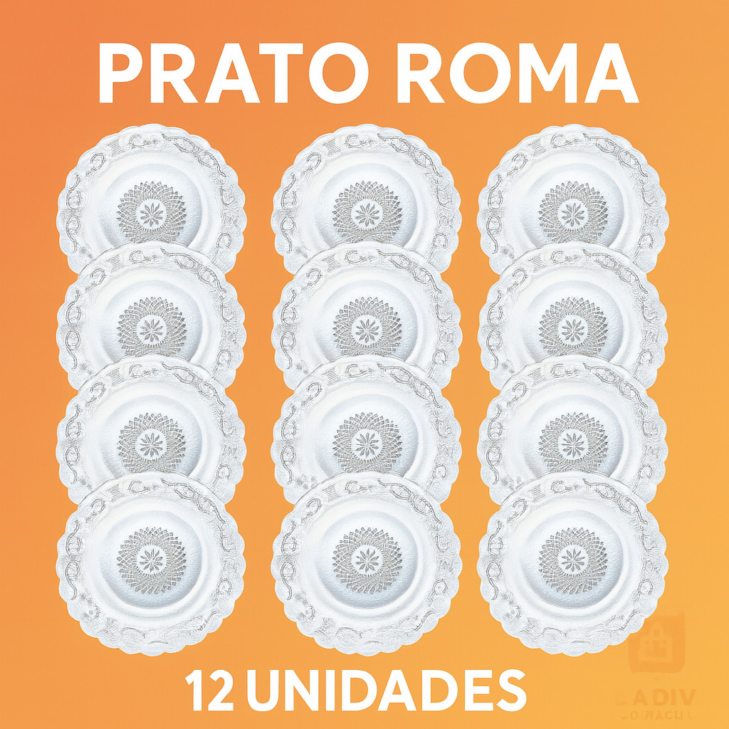 Kit 12 Pratos de Vidro Egipcio – Prato / Sobremesa / Frutas / Bolo