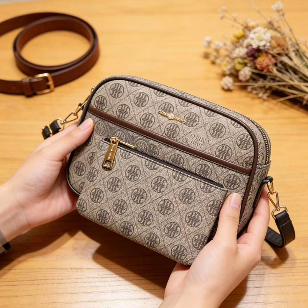 JAMI JAMI Kit 2 De Bolsas Com Estampa De Monograma Bolsa De Ombro Transversal Couro Feminina Casual TM9109