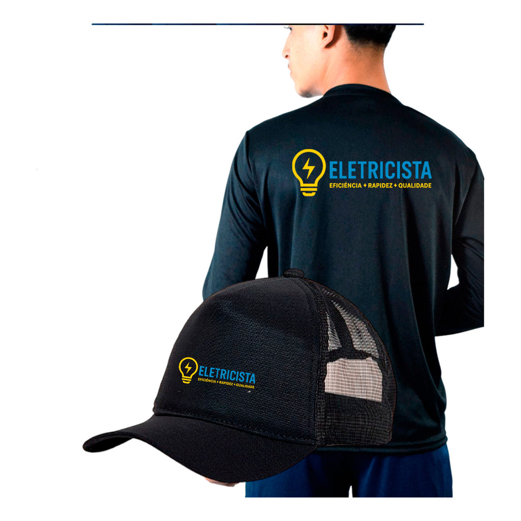 Kit Camiseta + Boné Para Eletricista Uniforme Trabalho Farda