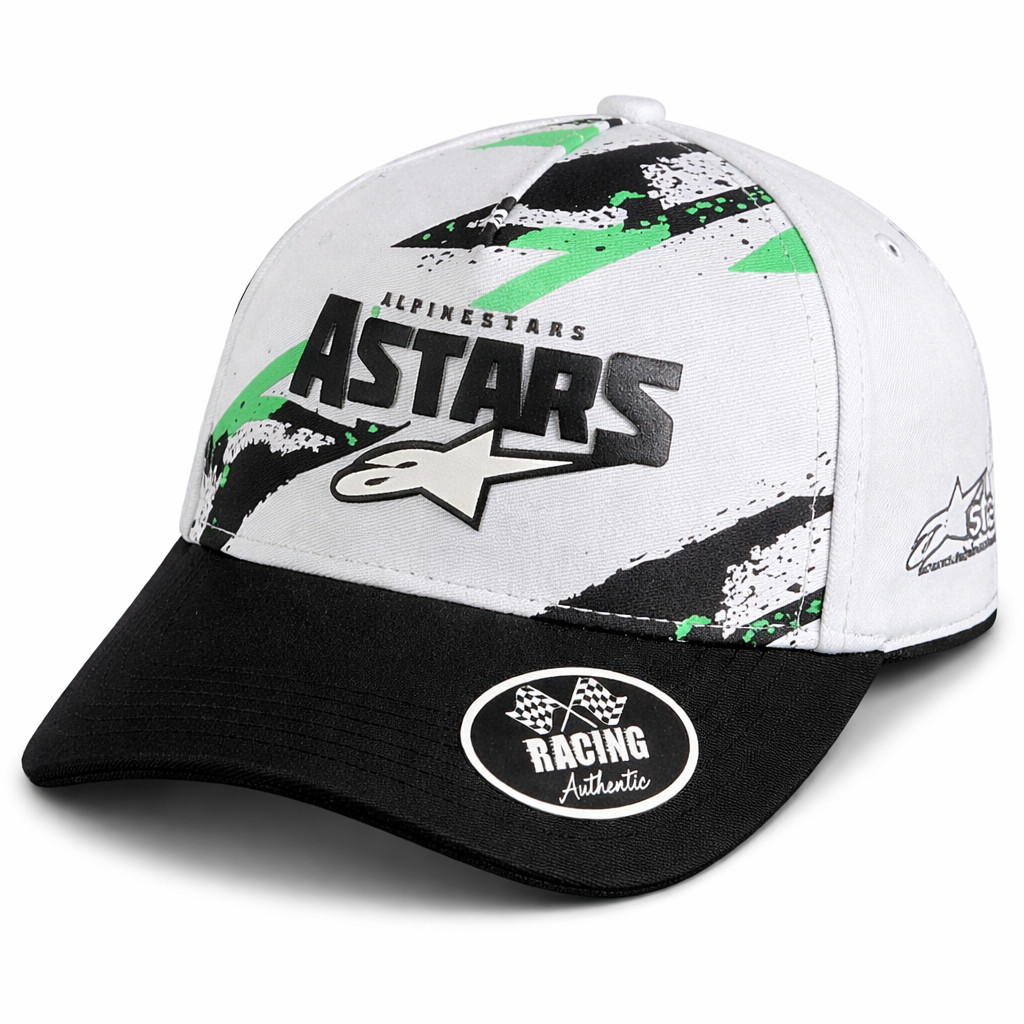 Boné Alpinestars Off Road Branco e Verde Trilha Velcro