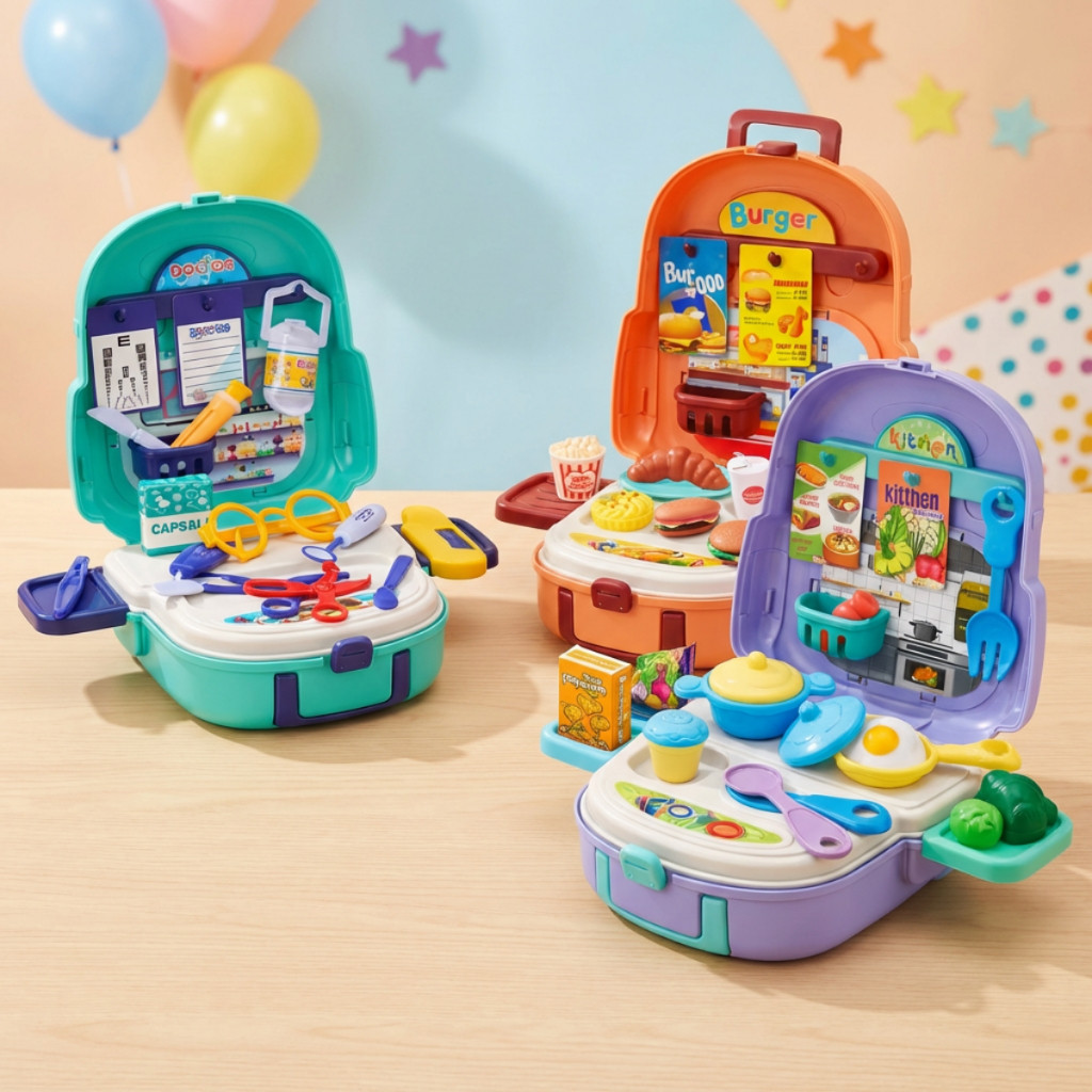 Kit Mini Cozinha/Médico/Fastfood Infantil Brinquedo Maleta Menina Menino Comidinha Educativo