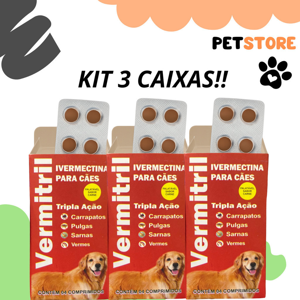 Vermitril Caes Anti Pulgas Carrapatos Vermes 12 Comprimidos 3mg Trata 15kg em Oferta na Shopee