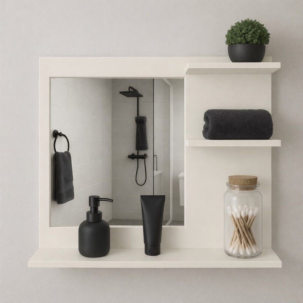 Móvel Multiuso MDF Com Espelho P/ Banheiro Moderno Off White em Oferta na Shopee