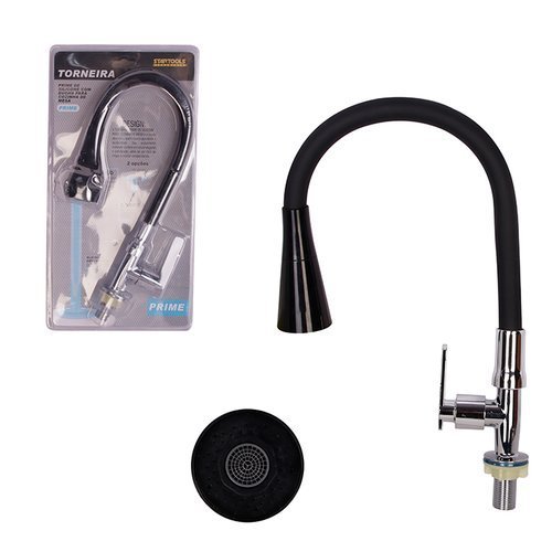 Torneira Flexível Cozinha Silicone Ducha Mesa Preto Alta Resistência Bica Móvel Praticidade