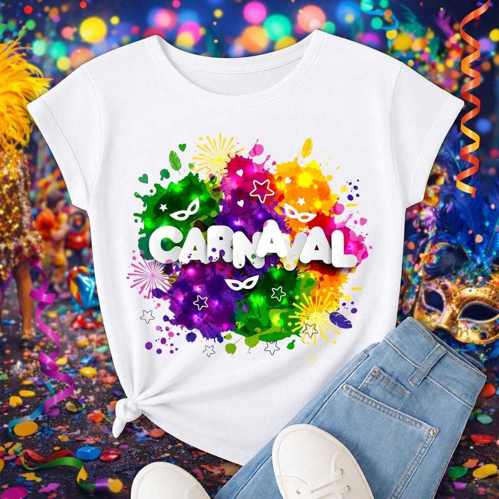 Camiseta Carnaval Colorida Feminina Estampa Carnaval Bloco Festa Verão em Oferta na Shopee